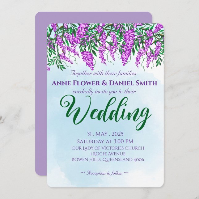 Jacaranda Himmel Blue Bröllop Inbjudningar (Fram/baksida)