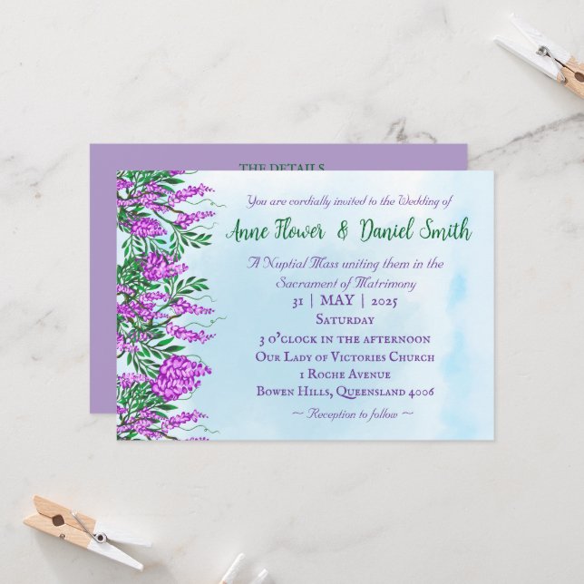 Jacaranda Himmel Blue Catholique Wedding Investiga Inbjudningar (Fram/Back In Situ)