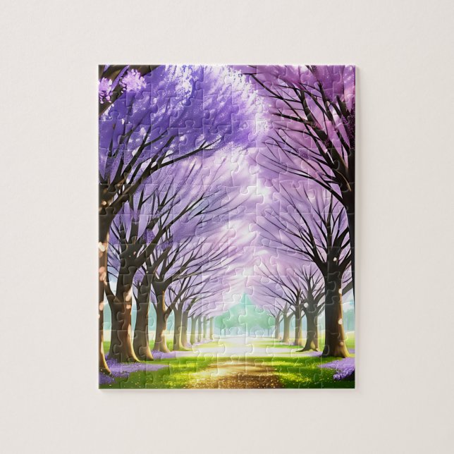 Jacaranda Träd Lane Oil Art, Jigszle Puzzle Pussel (Vertikal)