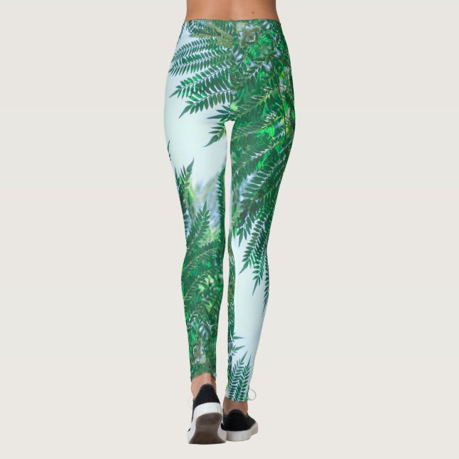 Jacaranda Träd Löv Grönt Färg Leggings (Baksida)
