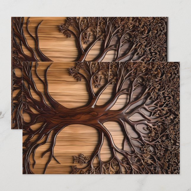 Jacaranda Träd Wood Carving Inbjudningar (Fram/baksida)
