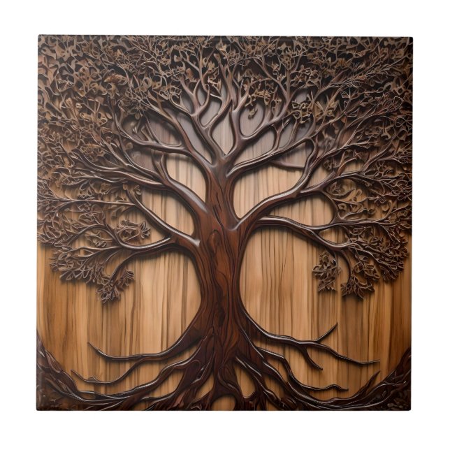 Jacaranda Träd Wood Carving Kakelplatta (Framsidan)