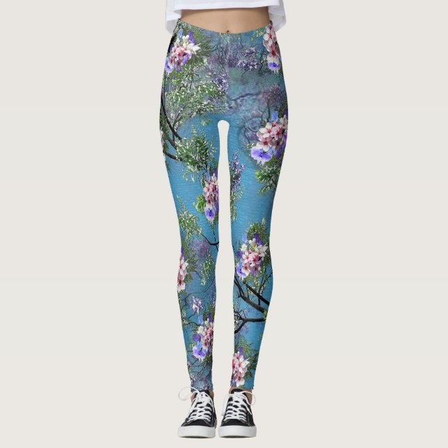 Jacaranda Vår Blooms Upprepa Mönster Leggings (Framsida)