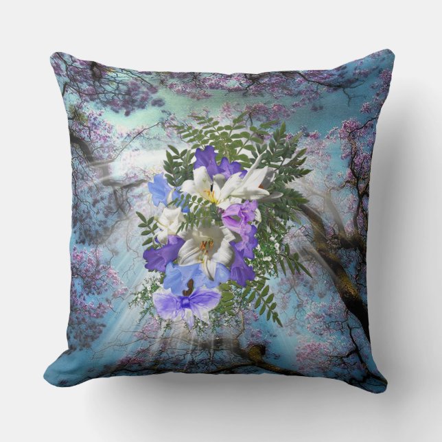 Jacaranda & vit lilja Bukett Kudde (Framsida)