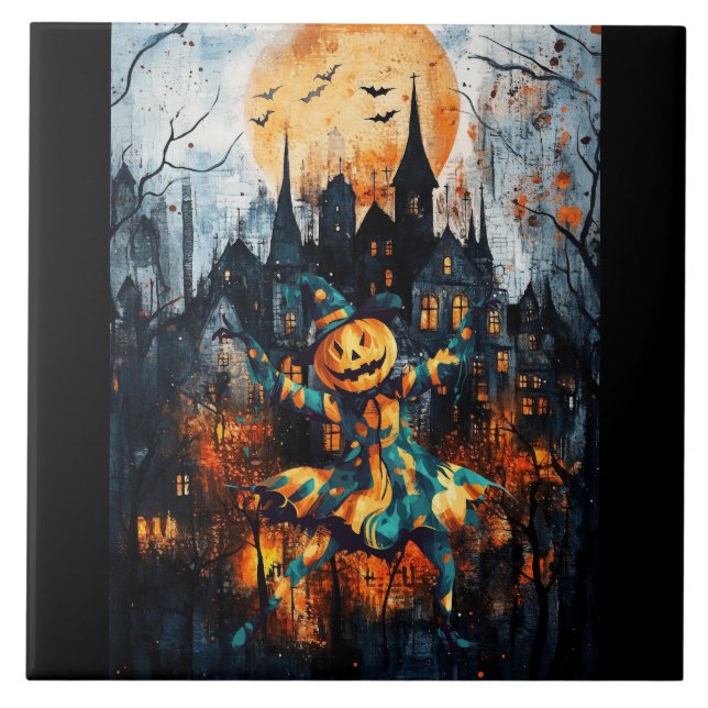 JACK LANTERN KAN INTE VÄNTA PÅ HALLOWEN KAKELPLATTA (Framsidan)