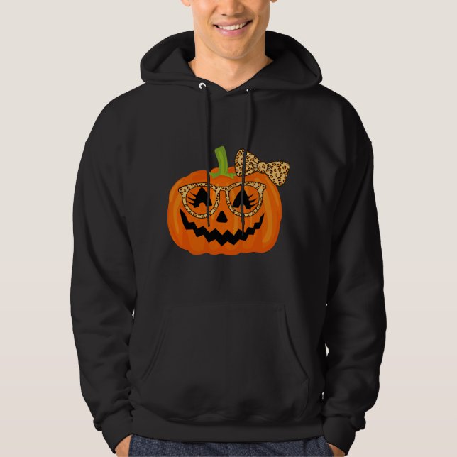 Jack O Lantern Ansikte Pumpa Halloween Leopard Pri Hoodie (Framsida)