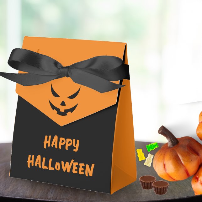 Jack o lantern Ansikte Pumpkin Black Orange Hallow Presentaskar (orange and black jack o lantern pumpkin face happy Halloween  party favor box)