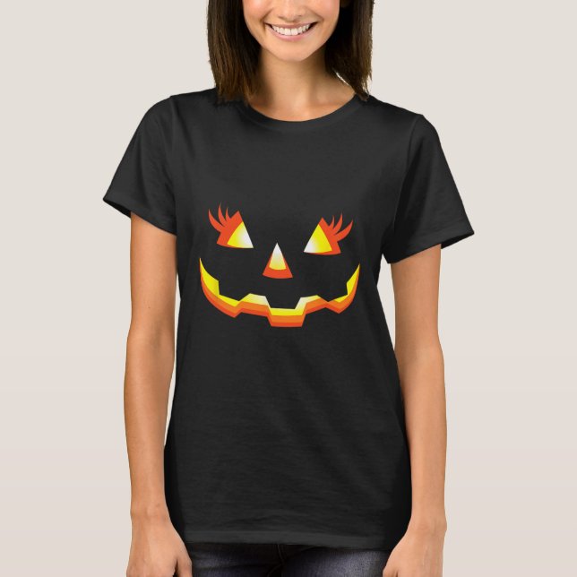 Jack o lantern Ansikte Pumpkin Eyelash Halloween C T Shirt (Framsida)