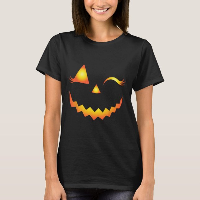 Jack o lantern Ansikte Pumpkin Eyelash Hallowen Co T Shirt (Framsida)