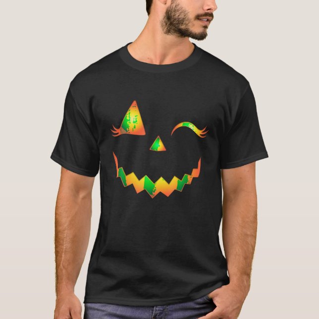 Jack o lantern Ansikte Pumpkin Eyelash Hallowen Co T Shirt (Framsida)