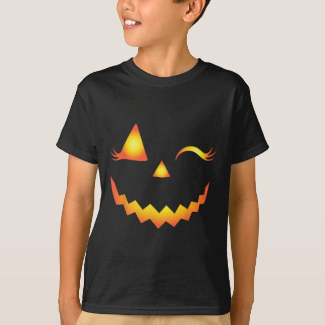 Jack o lantern Ansikte Pumpkin Eyelash Hallowen Co T Shirt (Framsida)