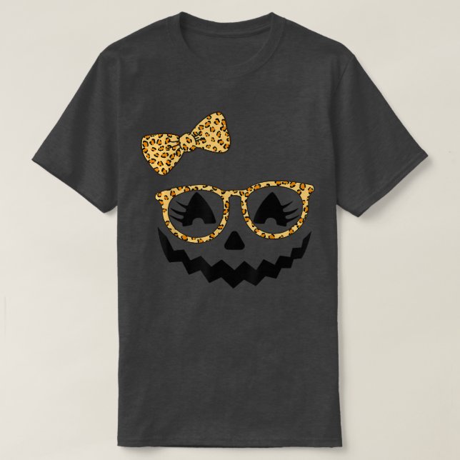 Jack o lantern Ansikte Pumpkin Halloween Leopard P T Shirt (Design framsida)