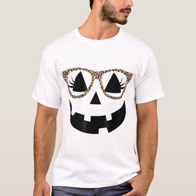 Jack o lantern Ansikte Pumpkin Hallowen Leopard T Shirt (Framsida)