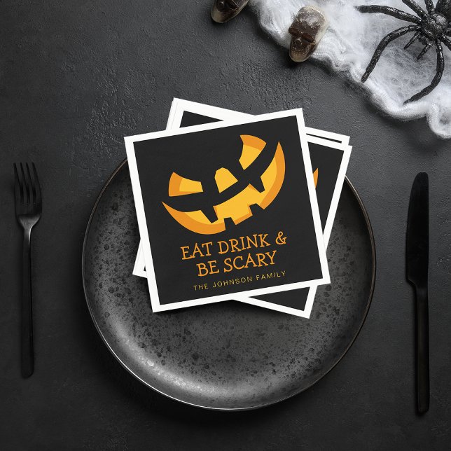 Jack-O-Lantern Ät Drick och Var Skräckinjagande Pappersservett (Jack-O-Lantern Eat Drink and Be Scary Napkins)