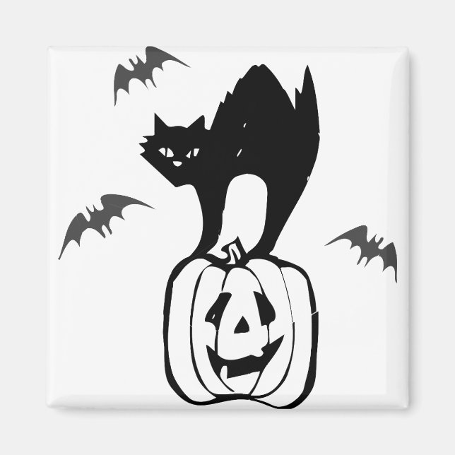 Jack o lantern Black Cat Pumpkin Halloween Scary Magnet (Framsidan)