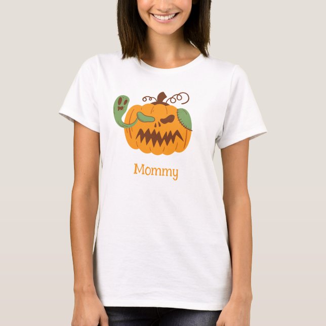 Jack-o'-Lantern & Bones Spooky Halloween Mamma T Shirt (Framsida)