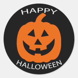Jack o lantern buktar texthappy halloween på svart runt klistermärke