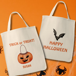Jack o lantern Bus eller godis Happy halloween Tygkasse
