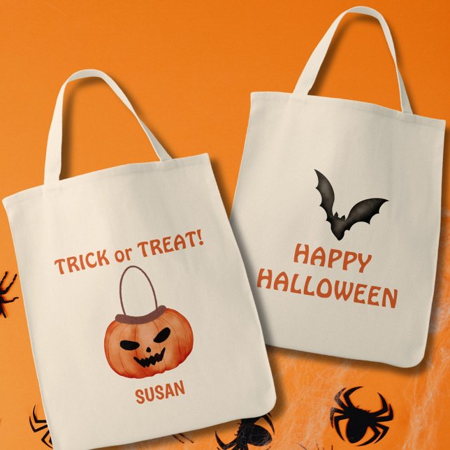 Jack o lantern Bus eller godis Happy halloween Tygkasse (Skapare uppladdad)