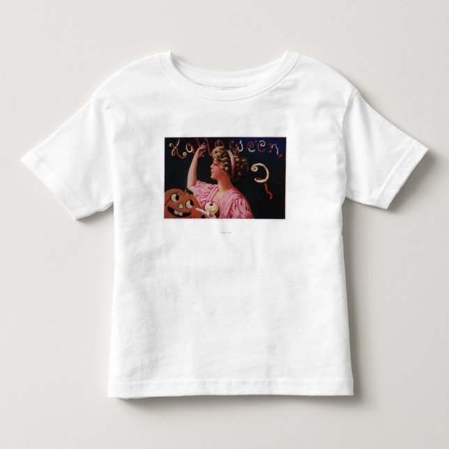 Jack-O-Lantern by Woman Peeling Apple Tee (Framsida)