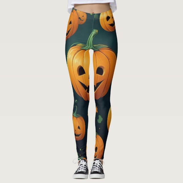 Jack-O-Lantern Delight - Pumpkin Mönster Leggings (Framsida)