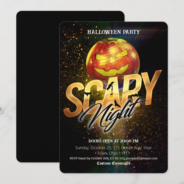 Jack O Lantern Disco Boll Halloween Skräcknatt Inbjudningar (Fram/baksida)