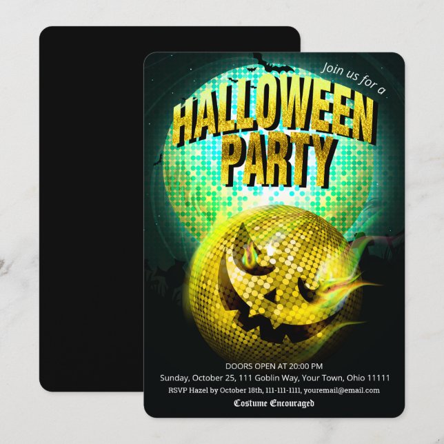 Jack O Lantern Disco Boll Vuxen Halloweenfest Inbjudningar (Fram/baksida)