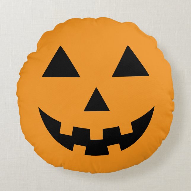 Jack O Lantern Face Halloween Pumpkin Rund Kudde (Framsidan)