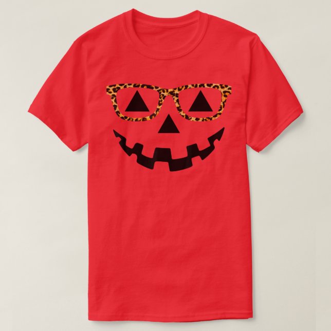 Jack O Lantern Face Leopard Glasses Halloween Pump T Shirt (Design framsida)