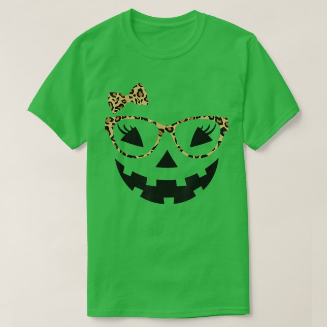 Jack O Lantern Face Leopard Glasses Halloween Pump T Shirt (Design framsida)