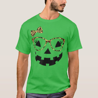 Jack O Lantern Face Leopard Glasses Halloween Pump T Shirt