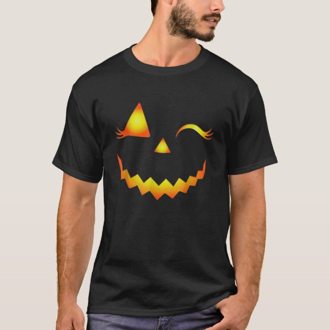 Jack O Lantern Face Pumpkin Eyelashes Hallowen Cos T Shirt (Framsida)