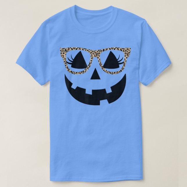 Jack O Lantern Face Pumpkin Hallowen Leopard Print T Shirt (Design framsida)