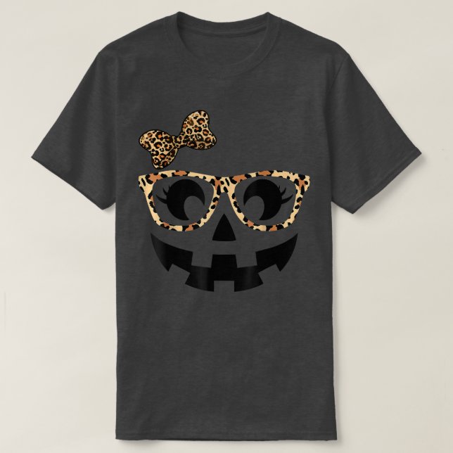 Jack O Lantern Face Pumpkin Hallowen Leopard Print T Shirt (Design framsida)