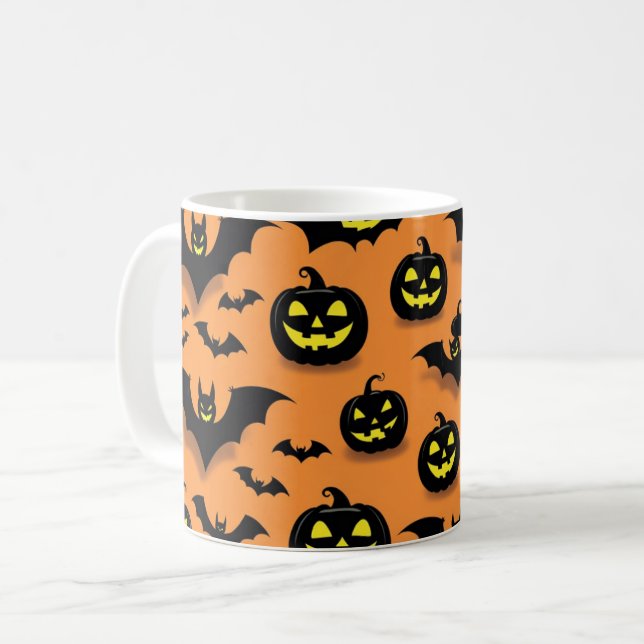 Jack-O'-Lantern & Fladdermöss Halloween Kaffemugg (Framsida vänster)