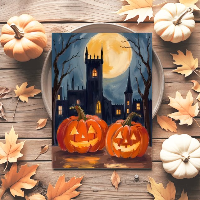 Jack-O-Lantern Fright | Halloween Spooky Painting Helg Vykort (Skapare uppladdad)
