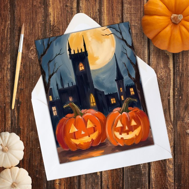 Jack-O-Lantern Fright | Halloween Spooky Painting Julkort (Skapare uppladdad)