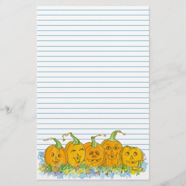 Jack-O-Lantern Halloween Blue Lining Brevpapper (Framsida)