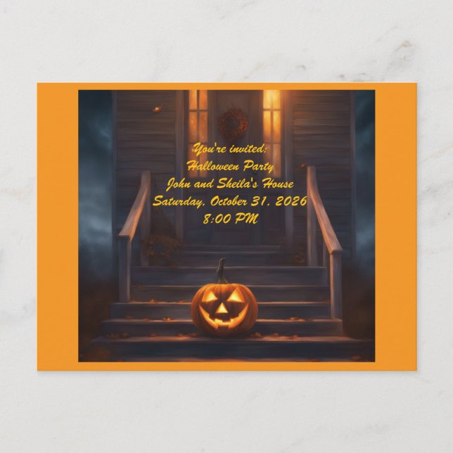 Jack-o-Lantern Halloween-inbjudan Inbjudan Vykort (Framsida)