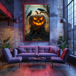 Jack-O'-Lantern Halloween med lysande pumpa Poster