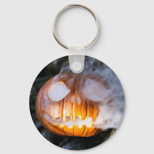 Jack-o-Lantern Halloween Pumpkin Head Rosting Nyckelring