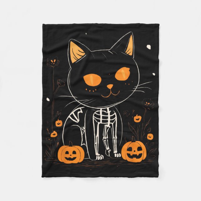 Jack o lantern Halloween Spooky Kawaii Skeleton Ca Fleecefilt (Framsidan)
