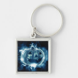 jack-o-lantern i regnet fyrkantig silverfärgad nyckelring