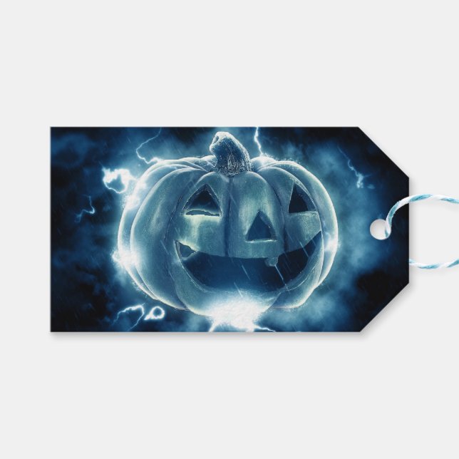 jack-o-lantern i regnet presentetikett (Framsidan (Horisontell))