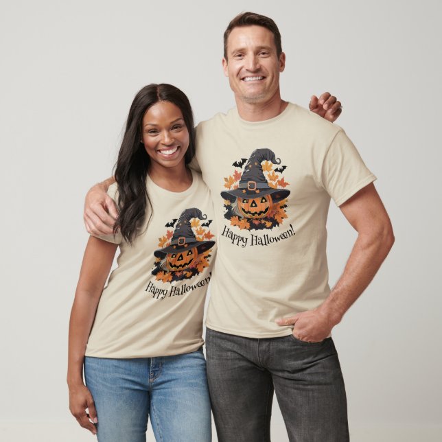 Jack-o-Lantern i Witch Hat Halloween T Shirt (Unisex)