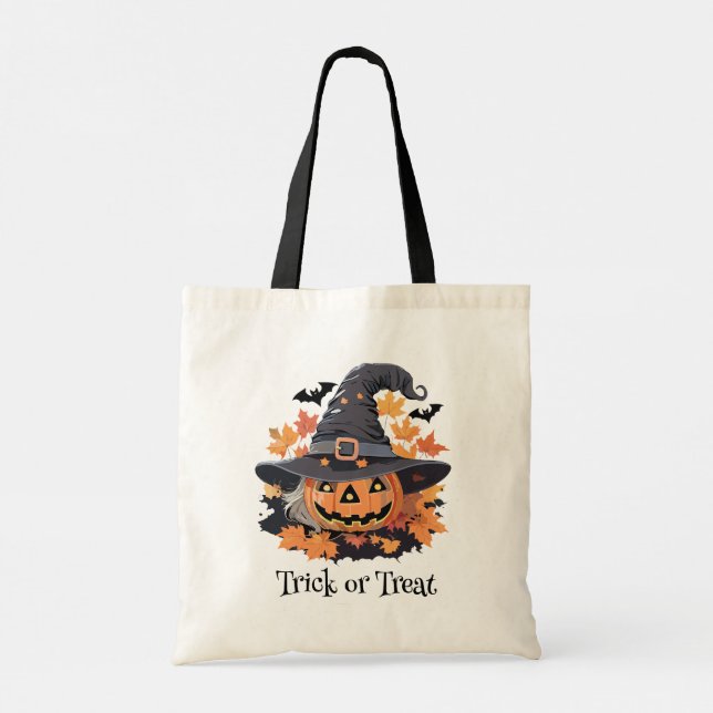 Jack-o-Lantern i Witch Hat Halloween Tygkasse (Baksida)