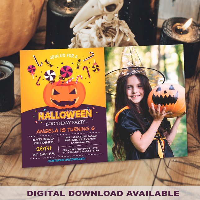 Jack-O-lantern Kids Photo Halloween-Födelsedagsfes Inbjudningar (Skapare uppladdad)