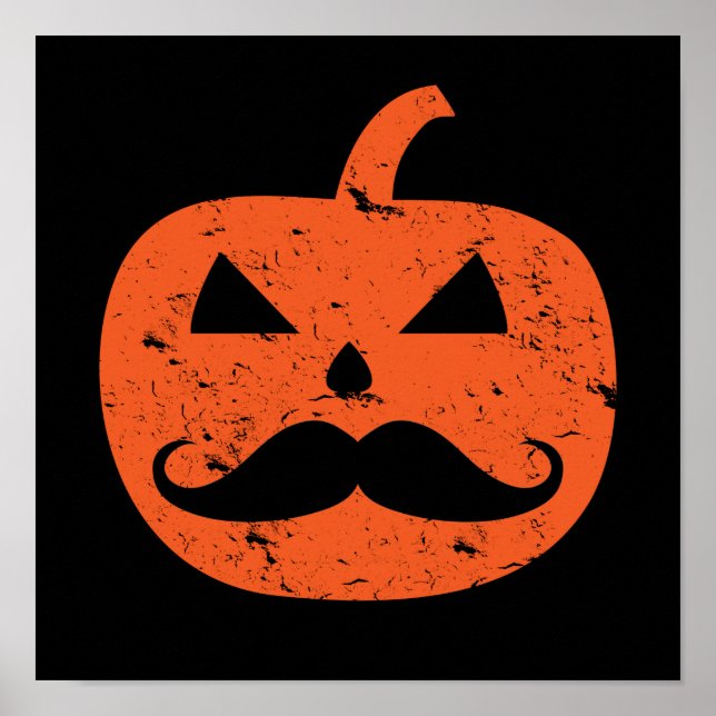 Jack o lantern Mustache Pumpkin Funny Halloween Poster (Framsidan)
