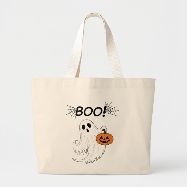 Jack-o’ lantern och A White Ghost Boo Halloween Jumbo Tygkasse (Framsidan)