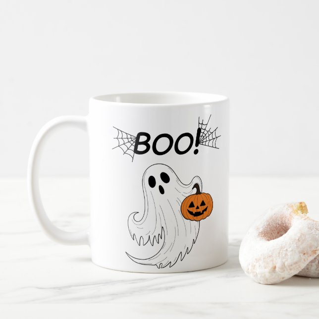 Jack-o’ lantern och A White Ghost Boo Halloween Kaffemugg (Med munk)